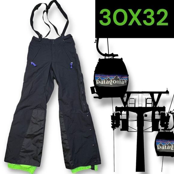 Vintage 80's Patagonia Men's Ski/Snow
Pants Suspenders full zip Sz 30×32 Black - Picture 1 of 11